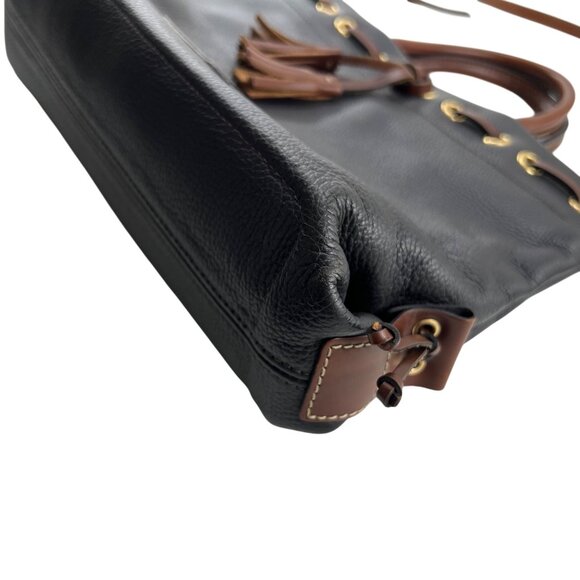 Dooney & Bourke Black Pebbled Leather Satchel Tassel Accents Handbag Vintage - Picture 4 of 9